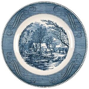 VINTAGE 50’-70’s Currie & Ives The Old Grist Mill Blue Scene Set of 2 Plates